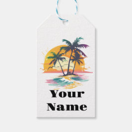 Tropical Sunset Vibes - Handflatan Träd & Beach De Presentetikett