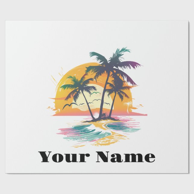 Tropical Sunset Vibes - Handflatan Träd & Beach De Presentpapper (Platt)