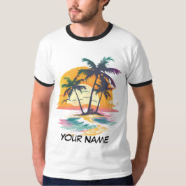 Tropical Sunset Vibes - Handflatan Träd & Beach De T Shirt