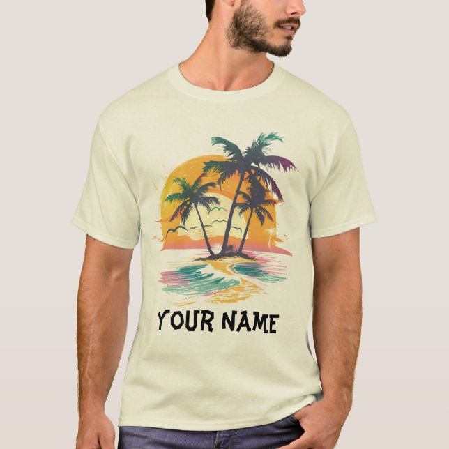 Tropical Sunset Vibes - Handflatan Träd & Beach De T Shirt (Framsida)