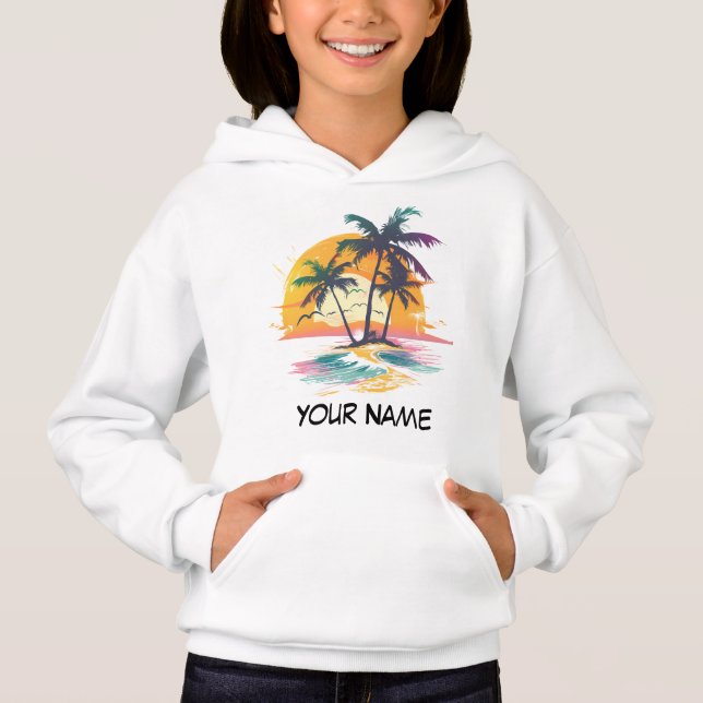 Tropical Sunset Vibes - Handflatan Träd & Beach De T Shirt (Framsida)