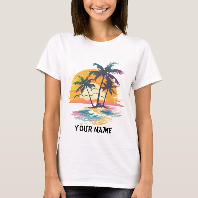 Tropical Sunset Vibes - Handflatan Träd & Beach De T Shirt (Framsida)