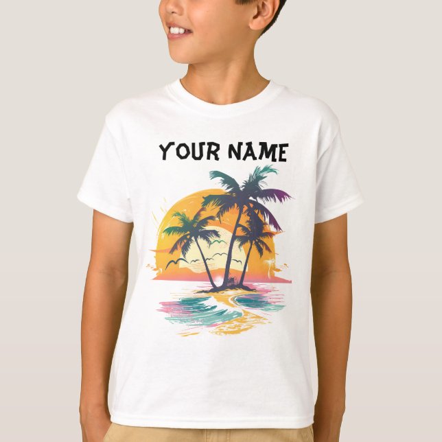 Tropical Sunset Vibes - Handflatan Träd & Beach De T Shirt (Framsida)