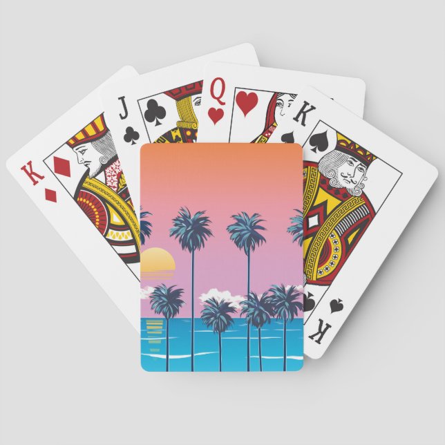 Tropical Sunset: Vintage Beach Illustration Casinokort (Baksidan)