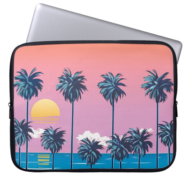 Tropical Sunset: Vintage Beach Illustration Laptop Fodral (Framsidan)