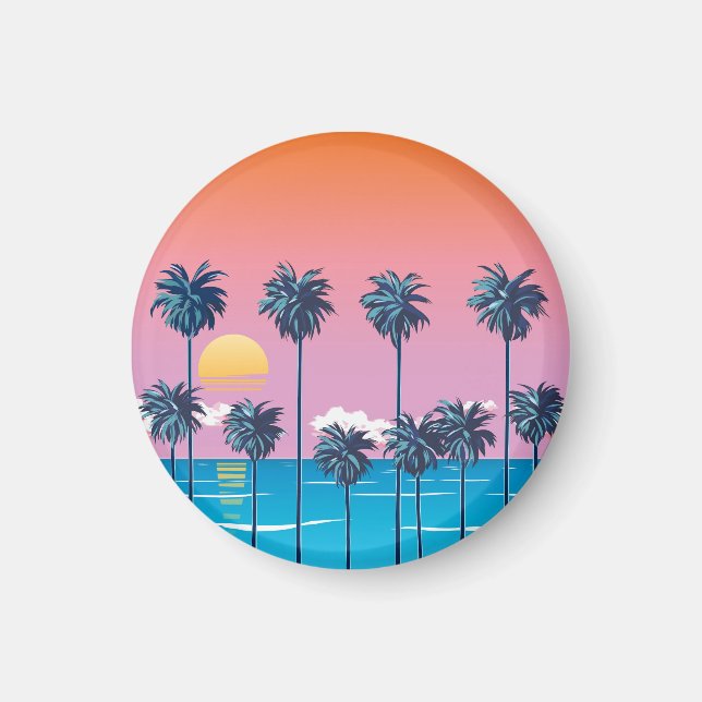 Tropical Sunset: Vintage Beach Illustration Magnet (Framsidan)