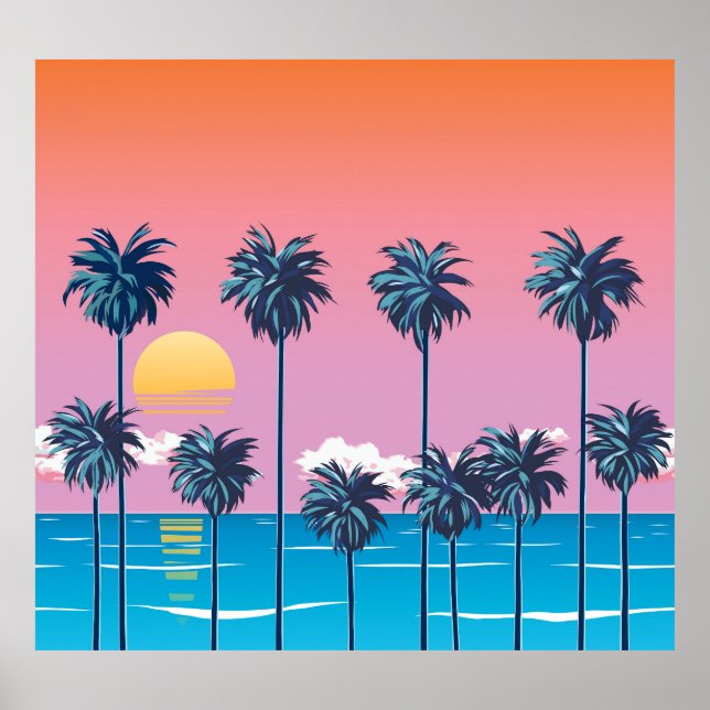 Tropical Sunset: Vintage Beach Illustration Poster (Framsidan)