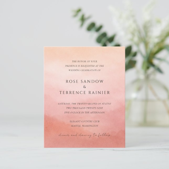 Tropical Sunset Watercolor Elegant Wedding Invite (Stående Fram)