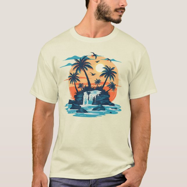 Tropical Sunset Waterfall Graphic T-Shirt (Framsida)