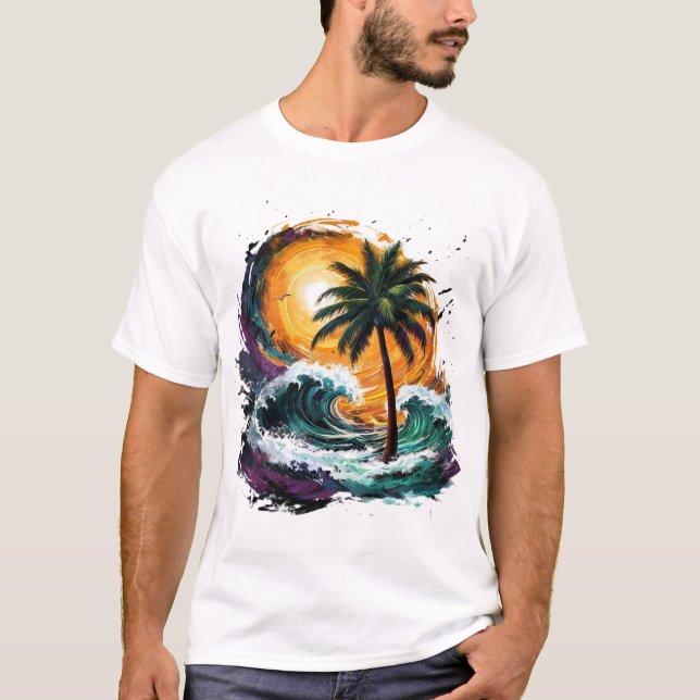 Tropical Sunset Wave T-Shirt (Framsida)
