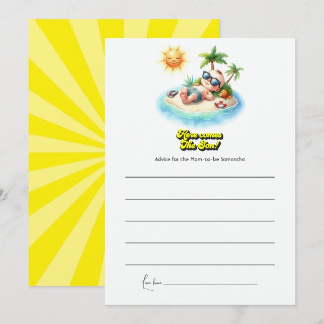 Tropical Sunshine "Här kommer sonen" Bebisdusch Rådkort (Fram/baksida)