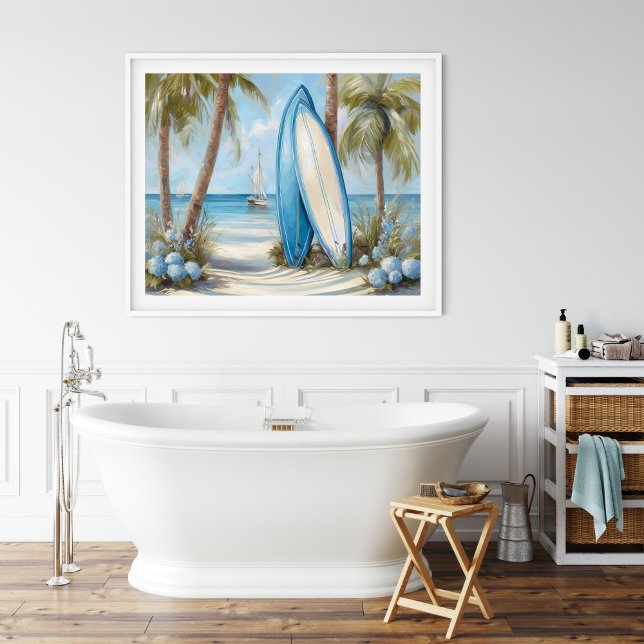 Tropical Surfboard Coastal Wall Art Print Poster (Tropical Surfboard Coastal Wall Art Print by TinkPrints.)