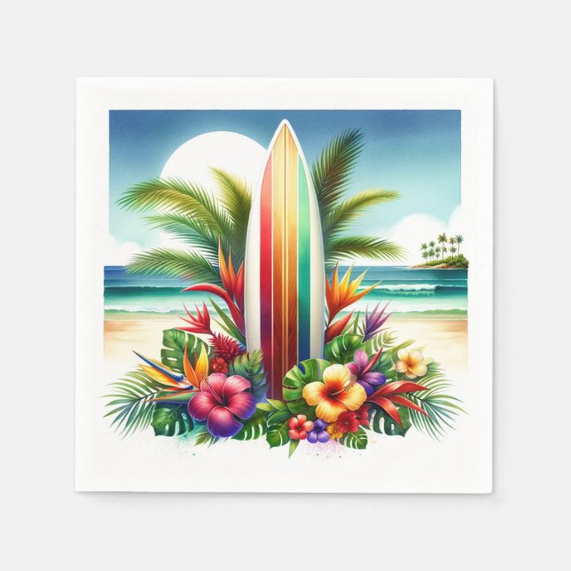Tropical Surfboard The Big ONE 1-års födelsedagsfe Pappersservett (Framsidan)