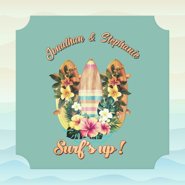 Tropical Surfboards Hawaikanska blommor Teal Monog Underlägg Papper (Skapare uppladdad)