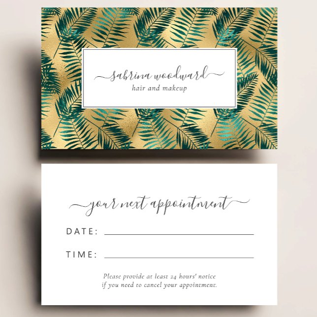 Tropical Teal Gold Foliage Pattern Appointment Visitkort (Skapare uppladdad)