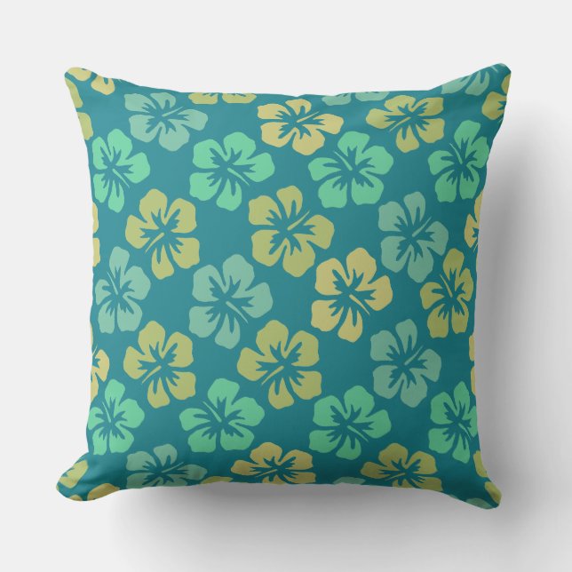 Tropical Teal Hibiscus Flower Pattern Kudde (Framsida)