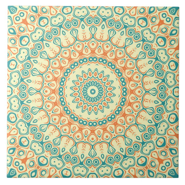 Tropical Teal och Orange Mandala Mönster Kakelplatta (Framsidan)