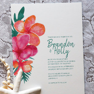 Tropical Teal Rosa Coral Flower Wedding bjudande Inbjudningar