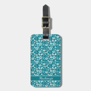 Tropical Teal Turcos Blue Blommönster Bagagebricka