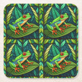 Tropical-themed coasters with vibrant green leaves underlägg papper kvadrat
