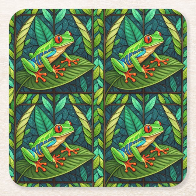 Tropical-themed coasters with vibrant green leaves underlägg papper kvadrat (Framsidan)