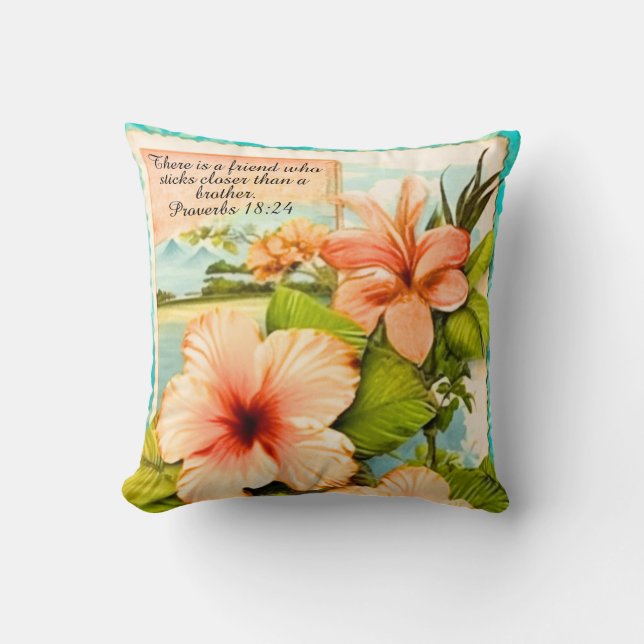 Tropical Throw Pillow Proverbs 18:24 Kudde (Framsida)