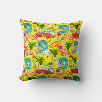 Tropical Throw Pillow with Vintage VW Van Kudde