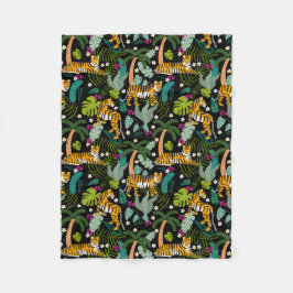 Tropical Tiger Black Botanical Jungle Safari Cats Fleecefilt
