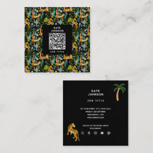 Tropical Tiger Black Botanical Jungle Safari Cats Fyrkantigt Visitkort