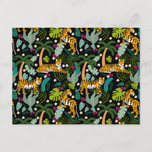 Tropical Tiger Black Botanical Jungle Safari Cats Helg Vykort
