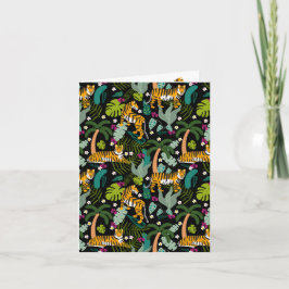 Tropical Tiger Black Botanical Jungle Safari Cats Kort