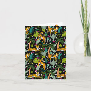 Tropical Tiger Black Botanical Jungle Safari Cats Kort