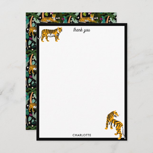 Tropical Tiger Black Botanical Jungle Safari Cats Tack Kort (Fram/baksida)