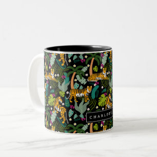 Tropical Tiger Black Botanical Jungle Safari Cats Två-Tonad Mugg