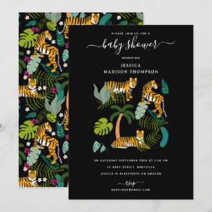 Tropical Tiger Black Jungle Safari Baby Shower Inbjudningar