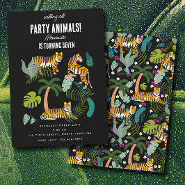 Tropical Tiger Black Jungle Safari Barns födelseda Inbjudningar