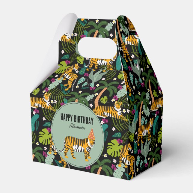 Tropical Tiger Botanical Jungle Safari Birthday Presentaskar (Framsidan Sidan)