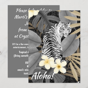 Tropical Tiger Hawaiian Handflatan Jungle Grått Inbjudningar