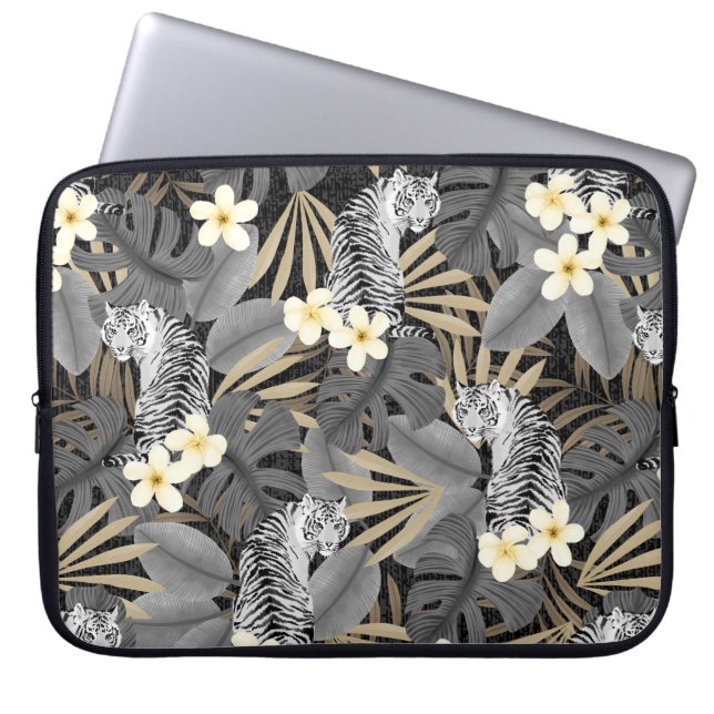 Tropical Tiger Hawaiian Handflatan Jungle Grått We Laptop Fodral (Framsidan)