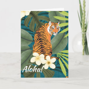 Tropical Tiger Hawaiian Handflatan Jungle Teal bju Inbjudan