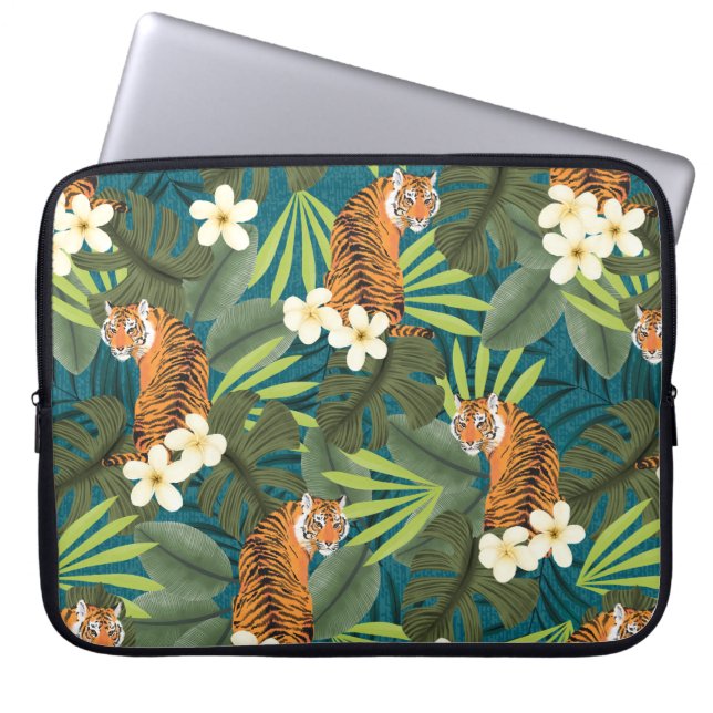 Tropical Tiger Hawaiian Handflatan Jungle Teal Wet Laptop Fodral (Framsidan)