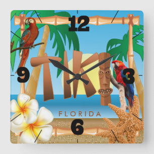 Tropical Tiki Design Fyrkantig Klocka