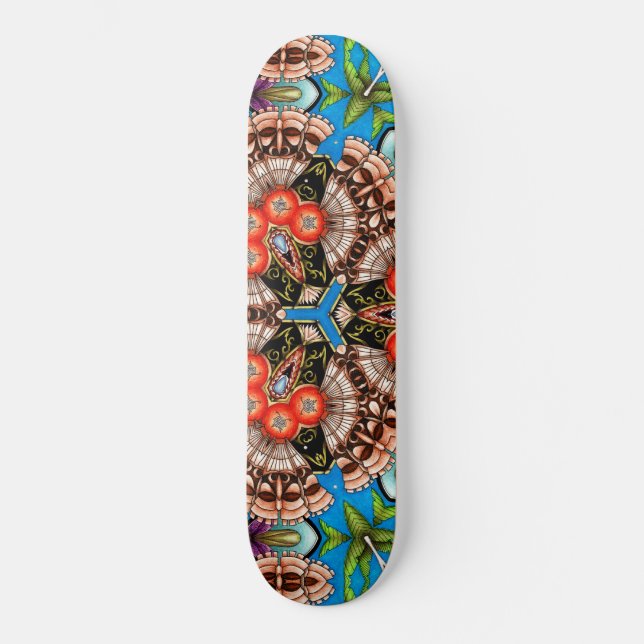 Tropical Tiki Kaleidoscope Mönster Mini Skateboard Bräda 18,5 Cm (Framsida)