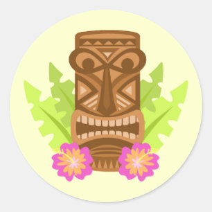 Tropical tiki mask hibiscus söta klistermärken