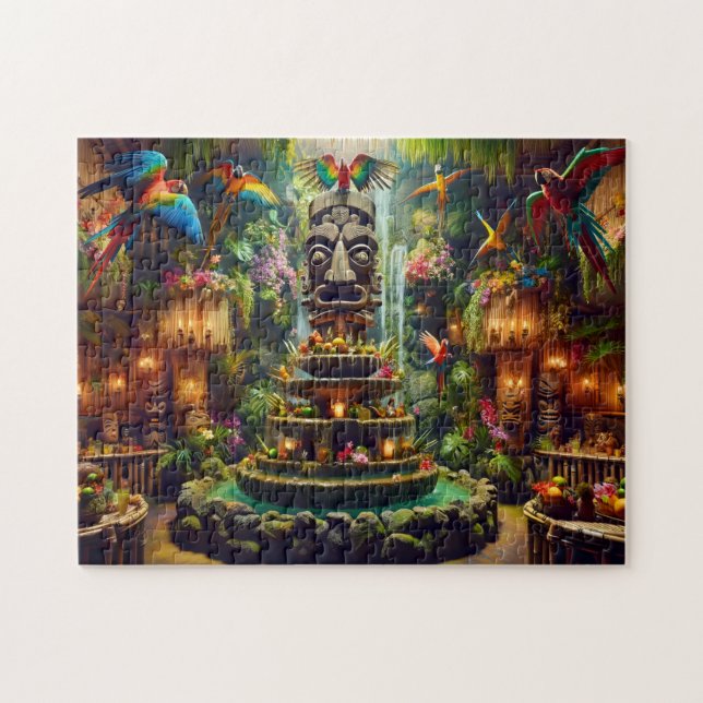 Tropical Tiki Mystical Parrots Tiki Totems Jungle Pussel (Horisontell)