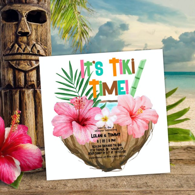 Tropical Tiki Party Shower för Coconut Cocktail Tr Inbjudningar (Skapare uppladdad)