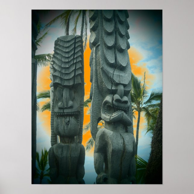 Tropical tiki statue sunset poster (Framsidan)