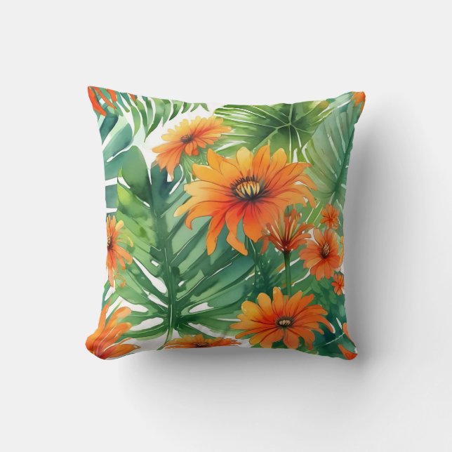 Tropical Tithonia Vibrant Watercolor Kudde (Framsida)