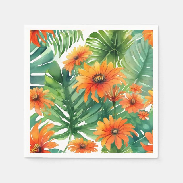 Tropical Tithonia Vibrant Watercolor Pappersservett (Framsidan)
