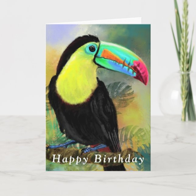 Tropical Toco Toucan Bird med Grattis på födelseda Kort (Framsida)